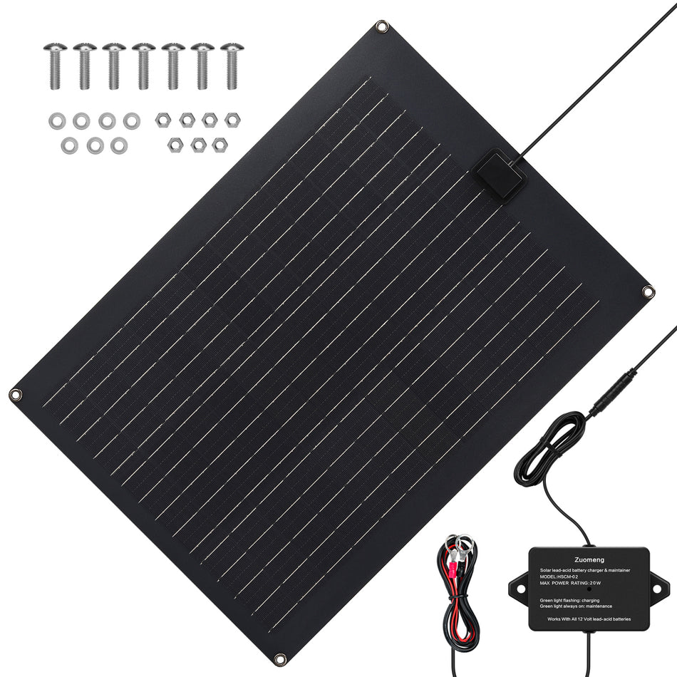 Solar Battery Charger Maintainer, Zuomeng 20W Solar Panel Kit for Dump Trailer Built-in Maintenance Pulse & Intelligent MPPT Charge Controller