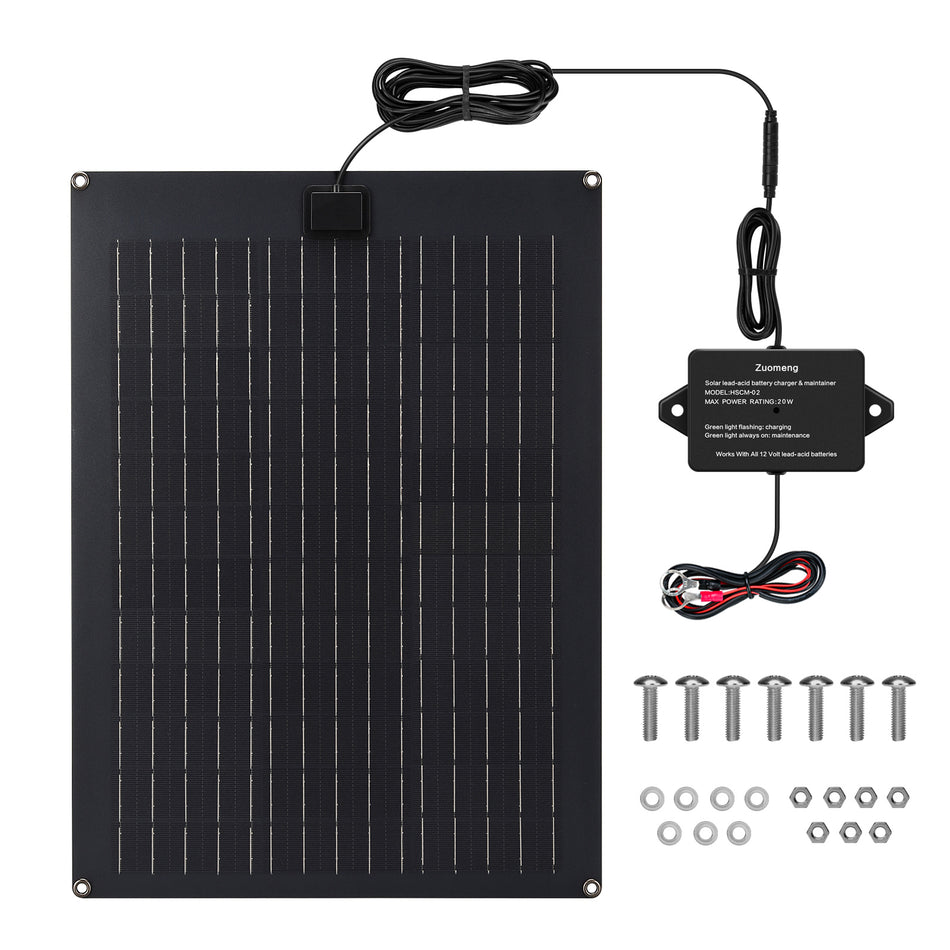 Solar Battery Charger Maintainer, Zuomeng 20W Solar Panel Kit for Dump Trailer Built-in Maintenance Pulse & Intelligent MPPT Charge Controller