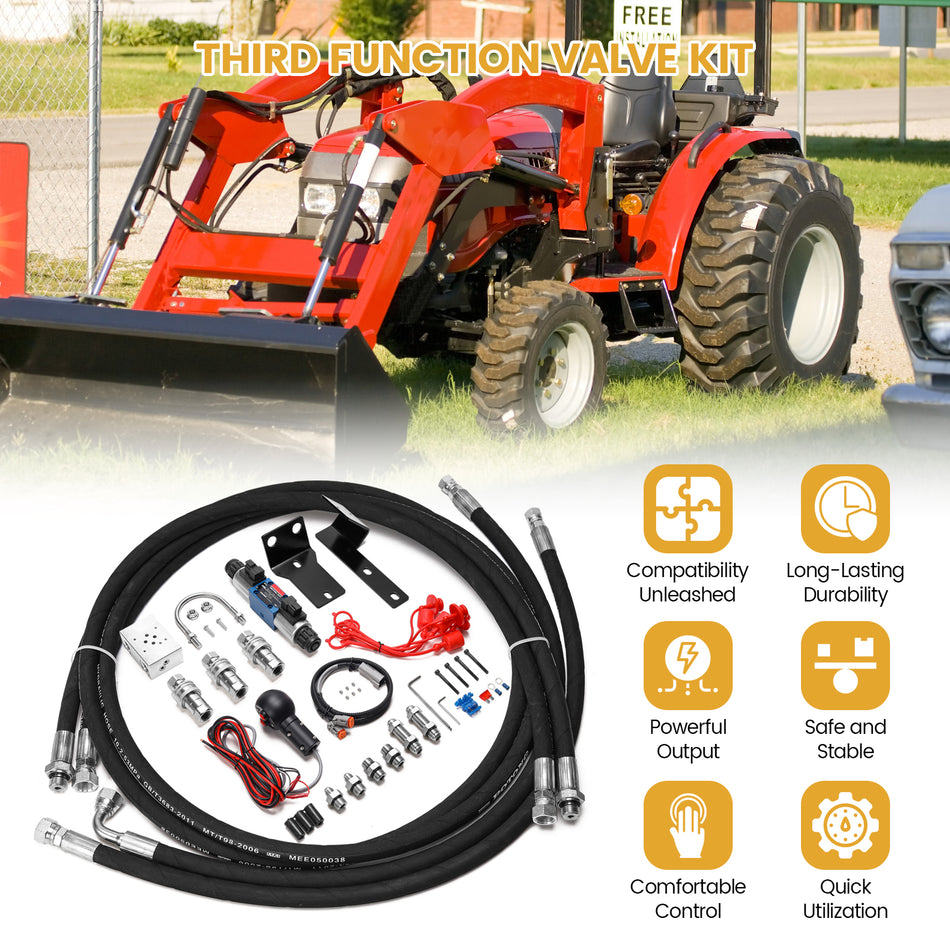 Third Function Valve Kit Compatible with Kubota L2501, L3301, L3901 Tractors with LA525 Loder and L3200, L3800 Tractors with LA524 Loder, Suitable for Curling Bucket, Heavy-Duty Tasks