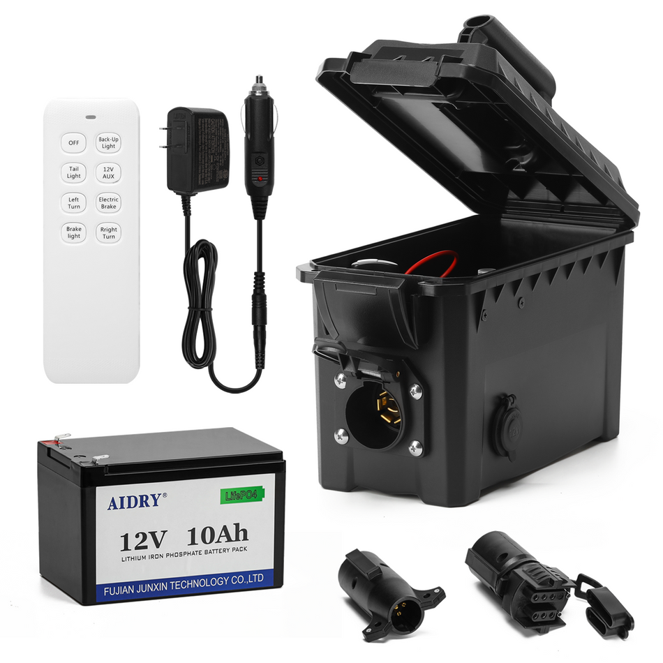 Trailer Light & Electric Brake Tester with 12V 10Ah Battery, Tests 7-Spade, 6-Round and 4/5-Flat Pin Type Trailer Harnesses, Upgrade Wireless Remote Control, IP68 Waterproof Case