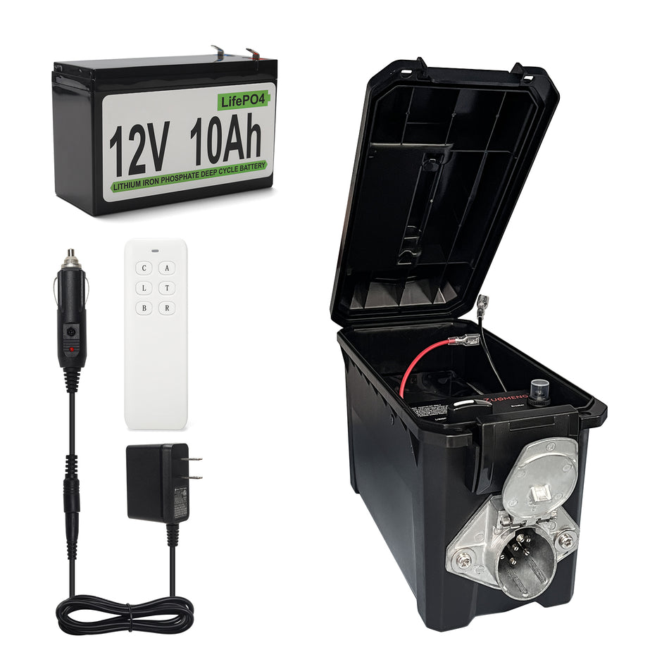 Trailer Light Tester Box with 12V 10Ah Battery and IP68 Waterproof Carrying Case, Wireless Remote Control Operation (7-Way Round Pin Compatibility)