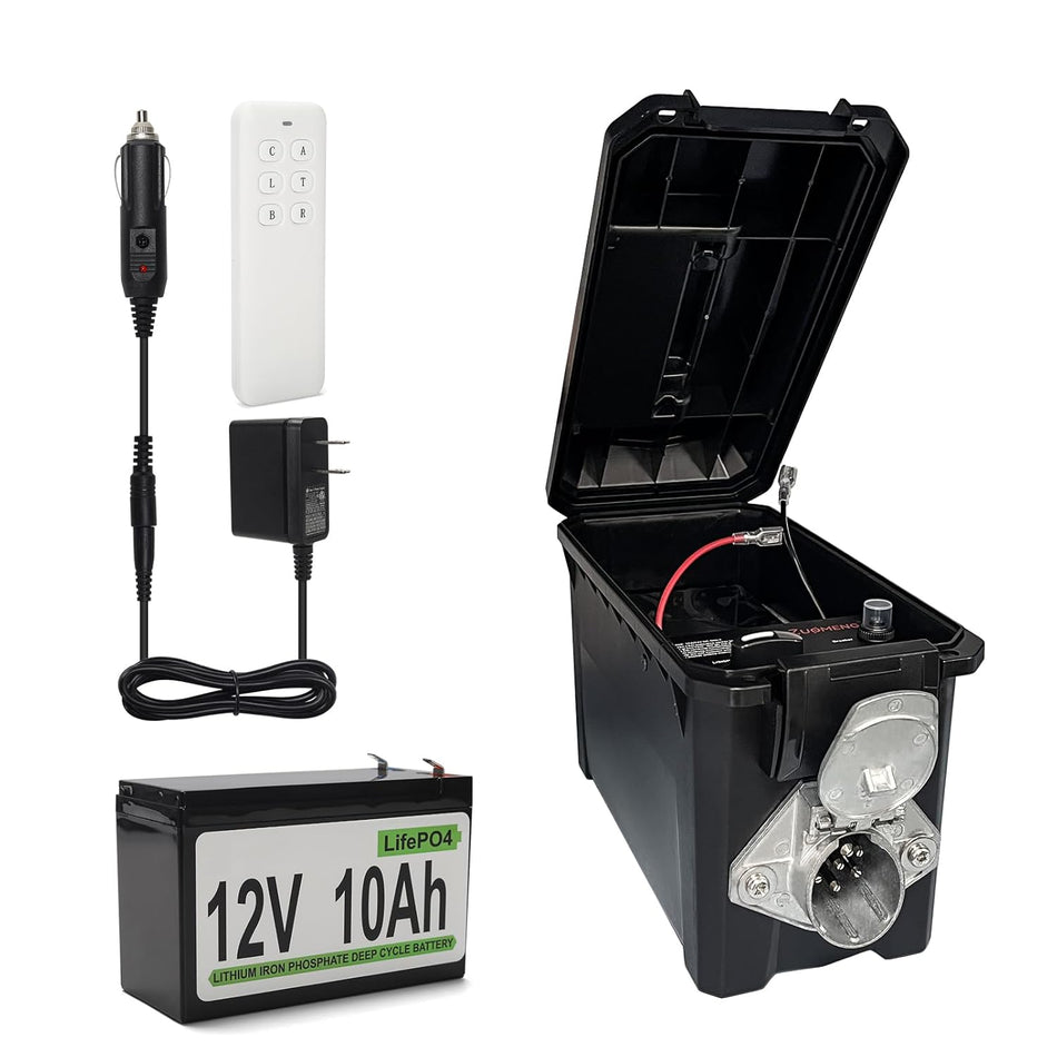 Trailer Light Tester Box with 12V 10Ah Battery and IP68 Waterproof Carrying Case, Wireless Remote Control Operation (7-Way Round Pin Compatibility)